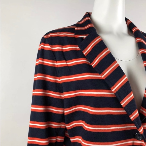 J Crew Blazer L Red White Navy Stripe Knit Cotton - Picture 7 of 9